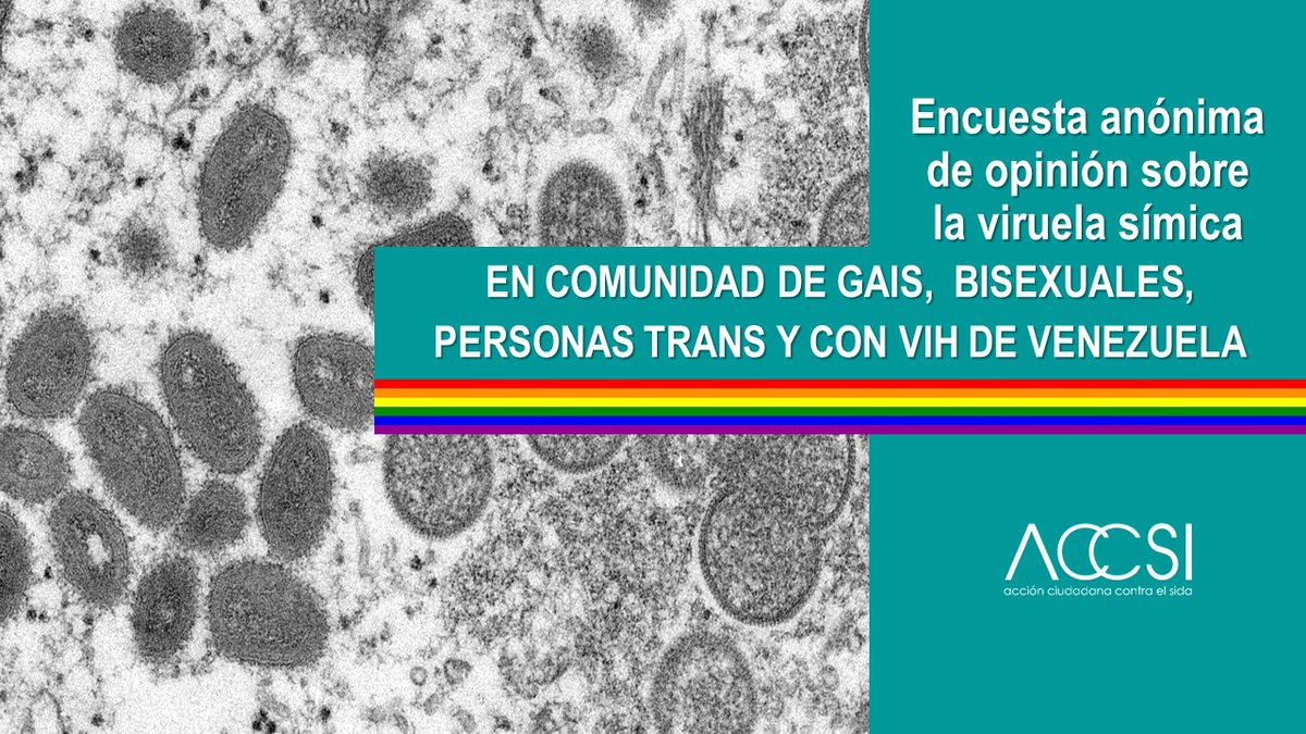 ACCSI_VIHSIDA's tweet photo. A los Hombres Gays, Bisexuales, Personas Trans y Personas con VIH que residan en Venezuela solicitamos su apoyo a responder esta encuesta anónima de opinión sobre la viruela símica, ver el siguiente enlace: 
https://t.co/TGjkT8RCOy
¡Tu opinión es importante!!! https://t.co/p8F6eiLTbY