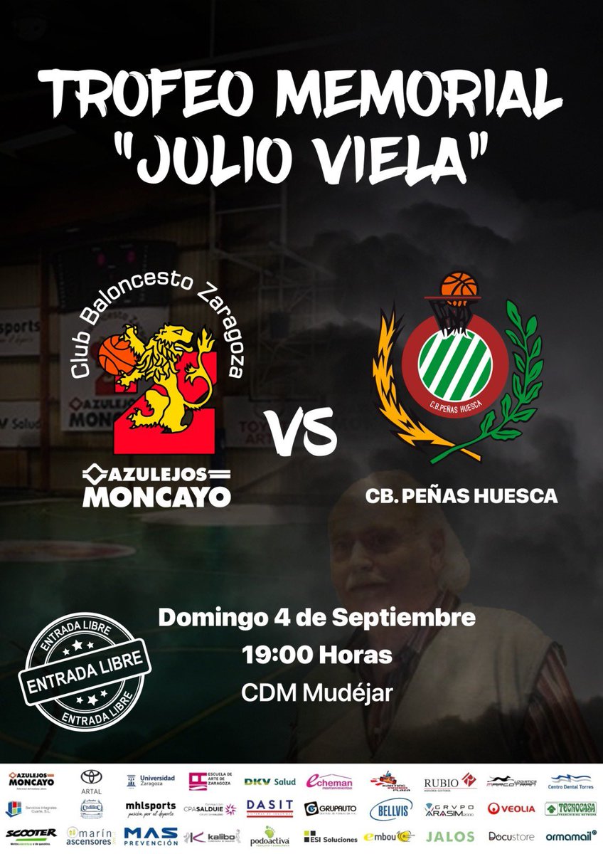 cbzaragoza's tweet photo. 🏀Trofeo Memorial “Julio Viela”🏀

El próximo 4 de Septiembre a las 19 h se celebrará la primera edición de un Memorial que se consolidará en recuerdo de nuestro ilustre directivo. 

Imposible inaugurarlo mejor que con un derbi histórico como el CBZ-Peñas. 

#MenorialJulioViela https://t.co/fYfI9rvGCQ