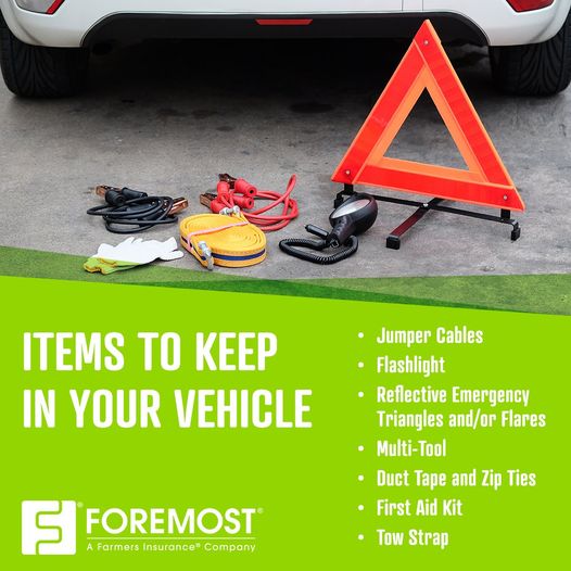 iisllc_net's tweet photo. Itโs recommended to keep these items in your vehicle in case of an emergency or breakdown. Do you have all of them ready to go?
#ForemostInsurance https://t.co/QVLhloVhxO