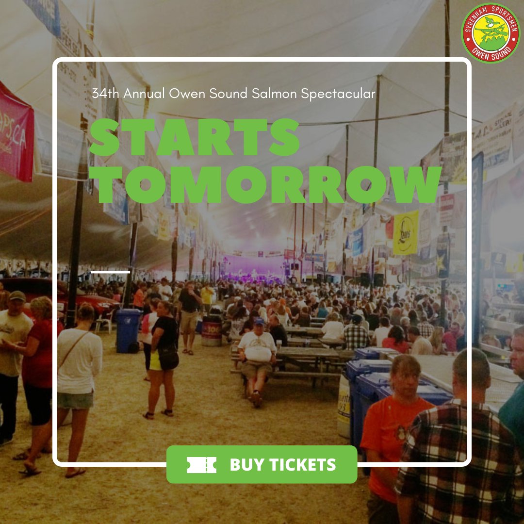 Tomorrow is the first day of the #owensoundsalmonspectacular

Use #OSSalmonSpectacular34 for photos!

Still need tix -  sydenhamsportsmen.com/ssashop/

#sydenhamsportsmen #salmonfishing #greybruce #ontariofishing #ontariofestival #owensound #greybrucecounty #fishing #fishingaddict