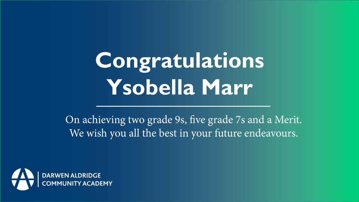DarwenAcademy's tweet photo. Congratulations Ysobella Marr On achieving two grade 9s, five grade 7s and a Merit. We wish you all the best in your future endeavours. 🎉
@aldridgeonline
#gcses2022 #gcseresultsday2022 #GCSEResultsDay https://t.co/3SMDWlGcQD