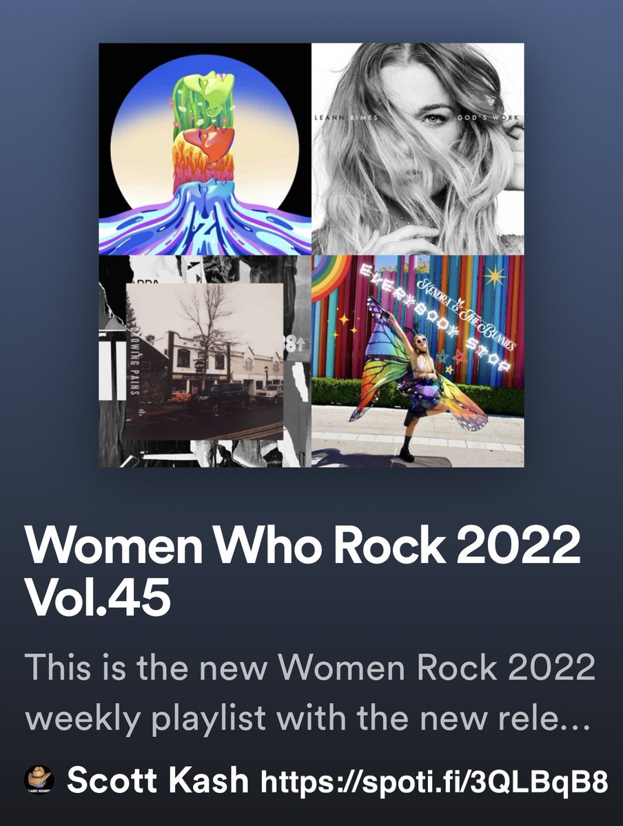Here’s the new #WomenWhoRock playlist with new releases by
<a href="/KendraDantes/">Kendra Dantes</a> &amp; #NinoTosco
<a href="/bigfatbig_/">bigfatbig</a> 
<a href="/ilovelucius/">Lucius</a>
<a href="/TheCEffect/">Chelsea Effect</a>
<a href="/djPaulBrugel/">Paul Brugel</a> &amp; <a href="/shimmer_johnson/">Shimmer Johnson</a>
<a href="/lauramarano/">Laura Marano 🎭</a>
#andimusic
+MORE

#Spotify
spoti.fi/3QLBqB8

#Pop #Alt #Rock #Blues #rtitbot <a href="/rtArtBoost/">BlackettMusic.com - Art Boost #rtArtBoost</a> #SpotifyRT