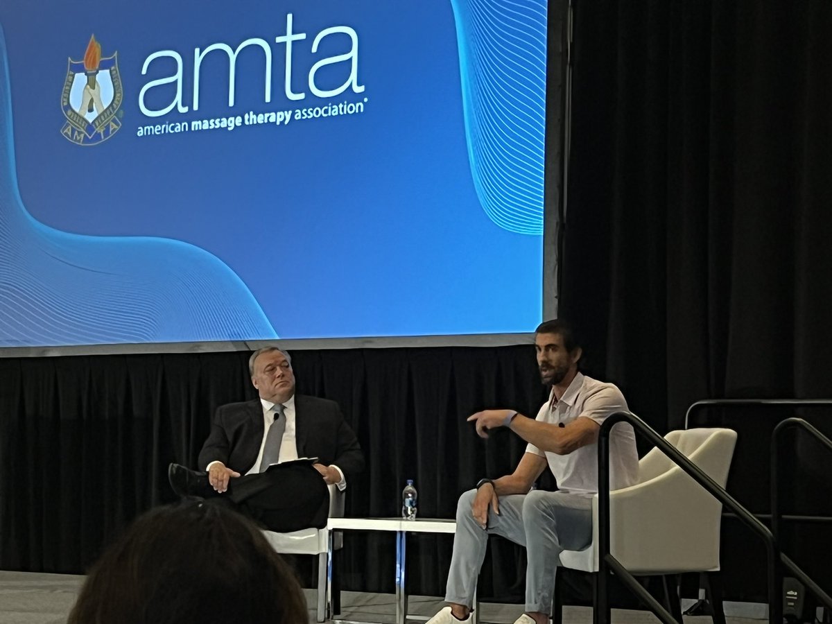 RhodeIslandAMTA's tweet photo. AMTA 2022 National Convention… Our keynote speaker Olympian Michael Phelps!!! @AMTAmassage @MichaelPhelps #AMTAConv22 #ClevelandOhio #Olympian #RIAMTA #MassageLife https://t.co/TfvvJkVExr