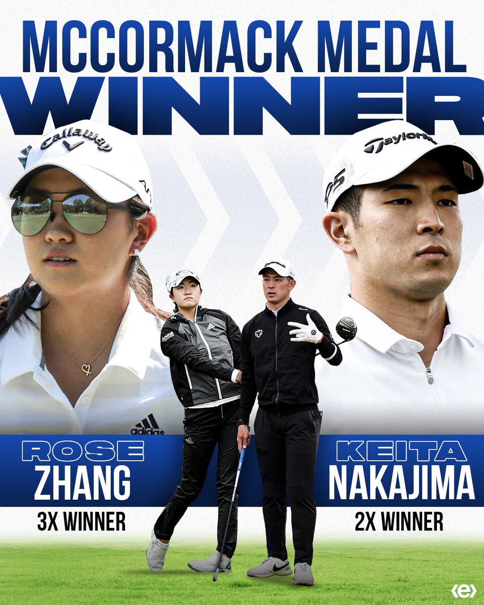 Congratulations Rose Zhang and @keita_nakajima2 on being recipients of the 2022 McCormack Medal, which is given to the top men’s and women’s amateur golfer. 🏅 This is Zhang’s unprecedented third straight win and Nakajima is the first male player to win multiple times. #exceling