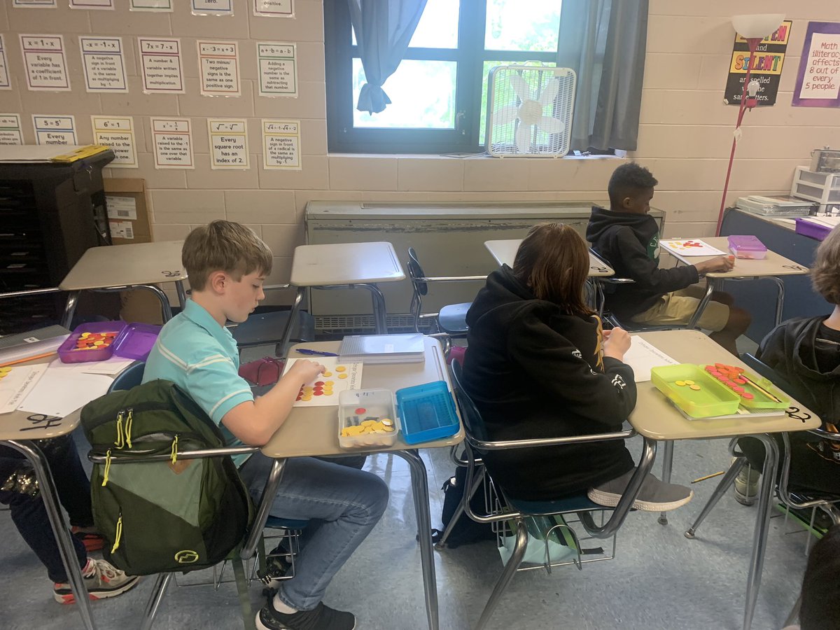 Jcrane90's tweet photo. Mrs. Naden’s 7th grade students modeling with number chips to discover patterns and add/subtract integers ! @JEFCOED @Jefcoed6_12 @AMSTI4all https://t.co/QADBBY57sz