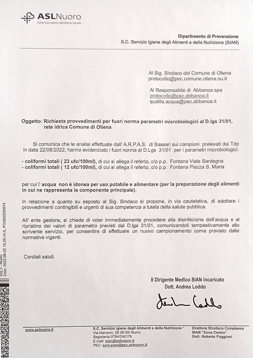 ComuneOliena's tweet photo. ORDINANZA: ACQUA NON POTABILE #Oliena
https://t.co/4Z81EacAlG https://t.co/aQKgu3g0b0