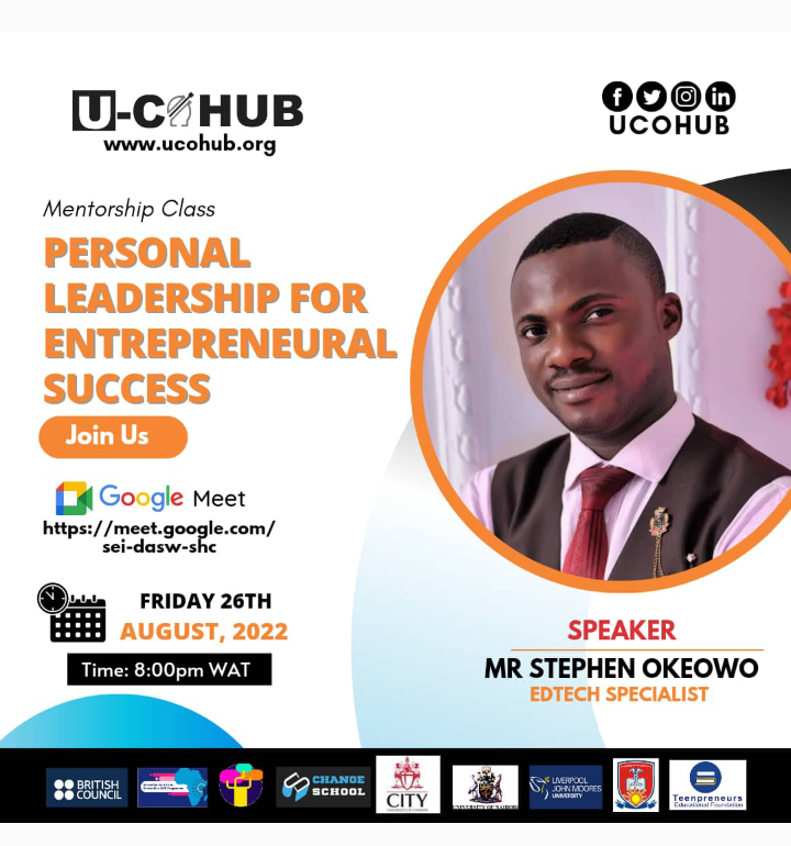 SteveOkeowo's tweet photo. Successful entrepreneurship is a long journey that requires personal Leadership. Join me as we dissect this tomorrow. Friday 8pm @UCoHub  https://t.co/Xm8l6d6voa https://t.co/AyC6vfbdb7