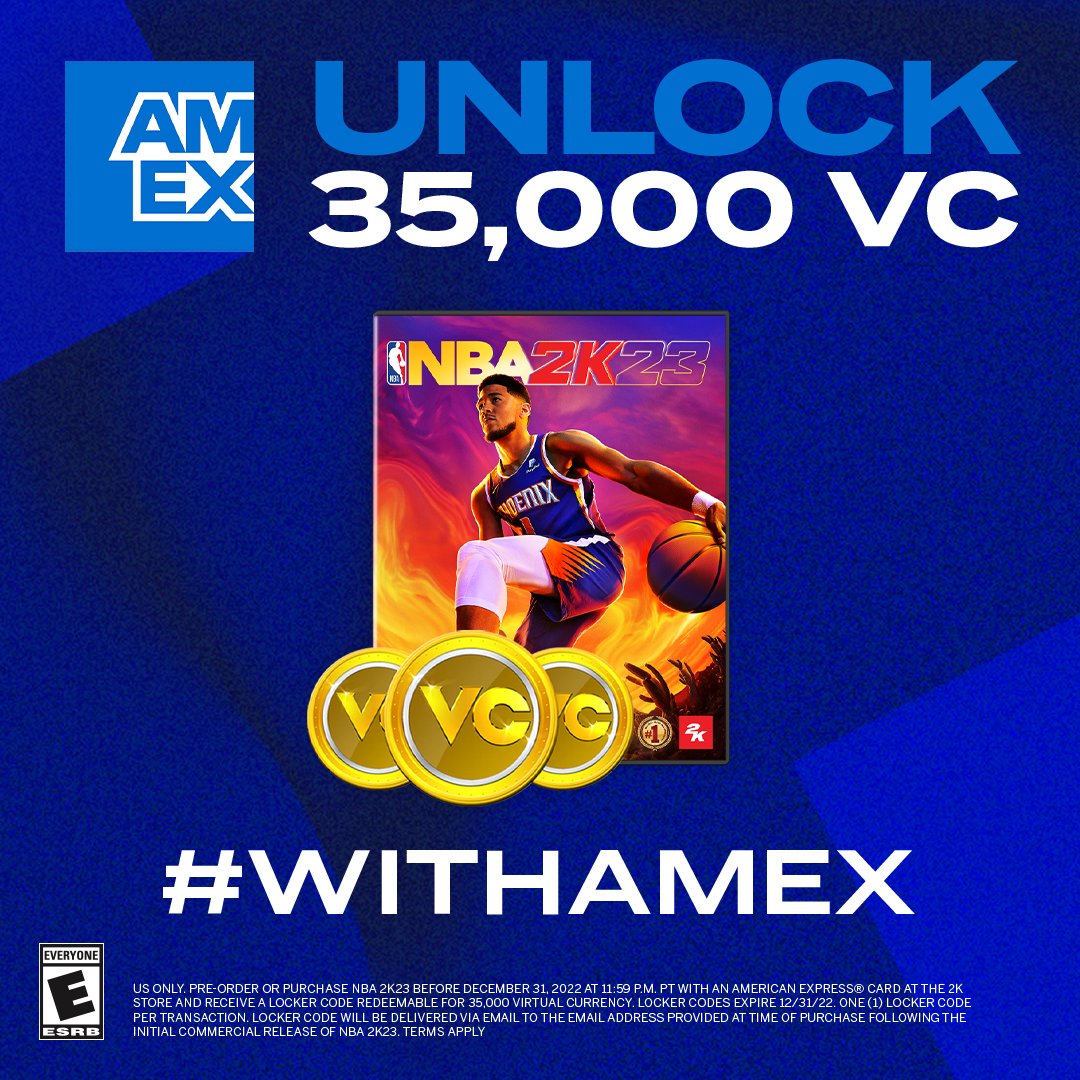 Want extra VC when you start playing #NBA2K23? Pre-order 2K23 on the 2K  Store with your Amex® Card to receive a code for 35,000 in Virtual Currency  Terms apply. Learn more: https://t.co/xBrp75FlQW