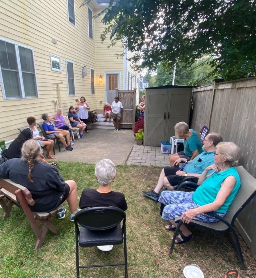 LizForBoston's tweet photo. So grateful to residents and community leaders in the Woodbourne neighborhood of Jamaica Plain and Roslindale for understanding how important this election is. Thank you to Kim and David for hosting this fabulous house party! #LeadWithLiz https://t.co/LfYk27CoD8
