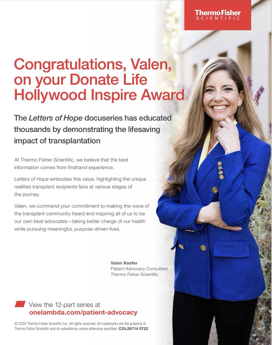 ValenKeefer's tweet photo. Tonight #LettersofHope will become an award-winning docuseries!👏 So honored to be celebrating this achievement with the sponsor of LOH, @OneLambda &amp; the producer Drew Bierut. Excited for tonight’s @DL_Hollywood Inspire Awards!! 
🤩 
#DLHInspireAwards #DonateLife #LOH #transplant https://t.co/ycBY9Puivq
