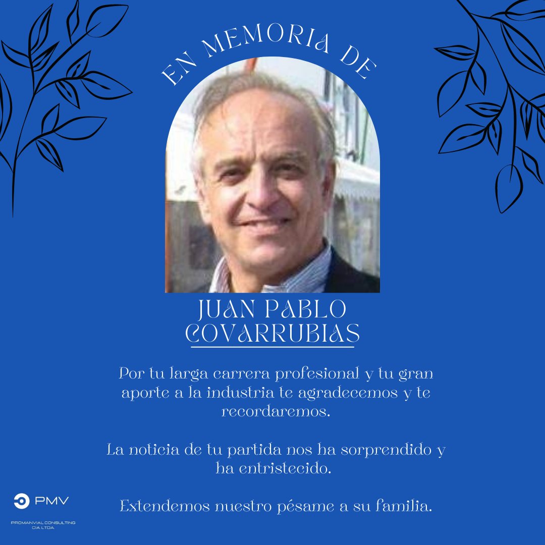 Desde Promanvial Consulting nos entristecemos por la partida de Juan Pablo Covarrubias.

Agradecemos tu aporte al mundo de la ingeniería y nos solidarizamos con su familia.

Descansa en Paz.