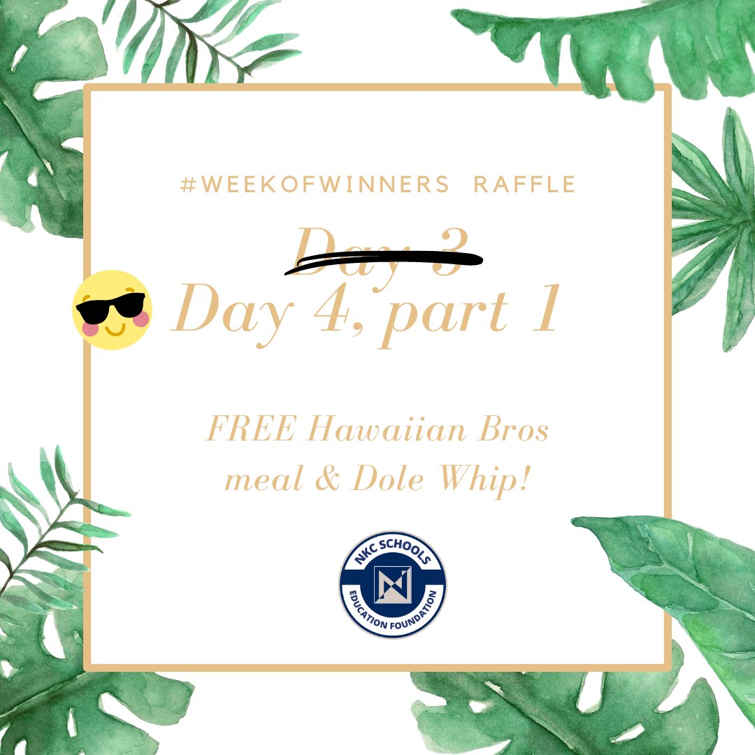 NKCEdFoundation's tweet photo. Whoops! 😨 We missed Wednesday's #WeekofWinners giveaway... we must be on island time! 🤙 2x the winners today! 1st from Instagram are @shanesandau &amp; @kimmich77 😎 Enjoy a FREE meal and dole whip from @hawaiianbros on us! Stay tuned for round 2 later today... https://t.co/AewGU9tJkM