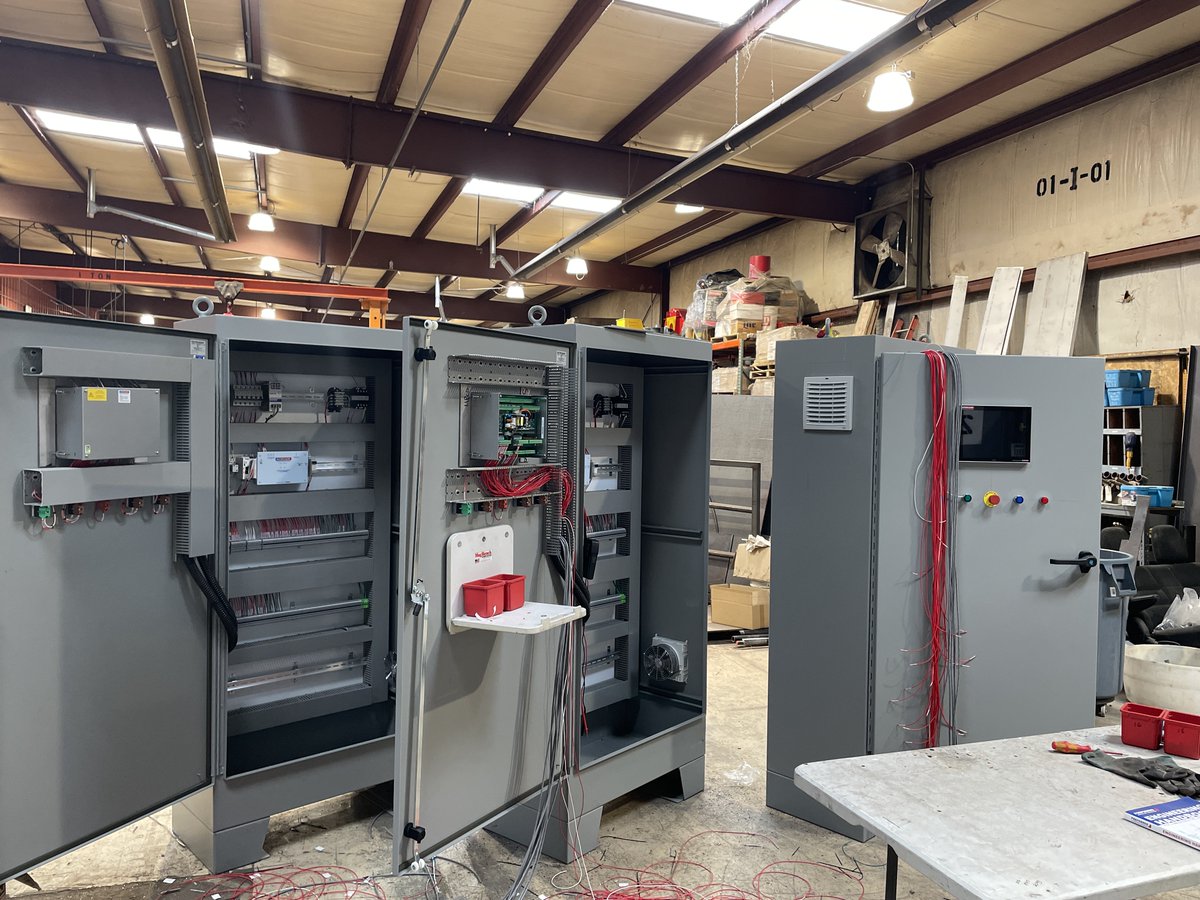 RasMech's tweet image. Assembling 3 new Autoflame control panels in our shop, each at different stages of completion. These panels will allow our customers to manage virtually all boiler processes from a single touch screen!  #combustioncontrols #autoflame #conrolpanel #CombustionAF