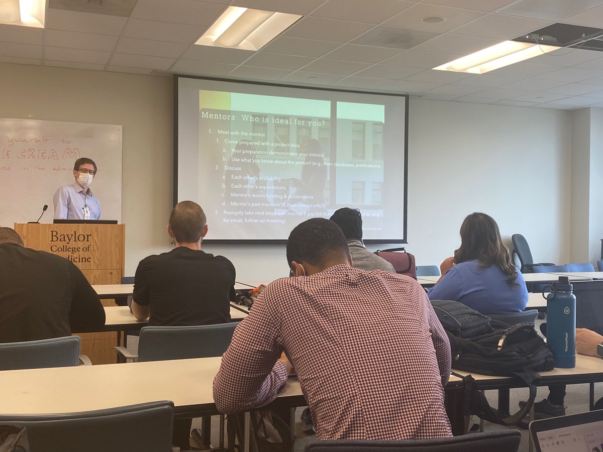 BCMPsychRes's tweet photo. Our very efficient Research Chief resident, Henry Heisey at our 2022 Resident Research Showcase presenting a topic on how residents can get started with research during residency. Some of the avenues for research mentorship available at our program. https://t.co/GY9sCpqZwF
