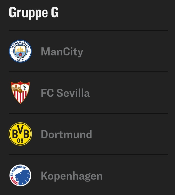 Auf dem Papier eine decent Gruppe. Aber am Ende gewinnen wir 2 mal 5:0 gegen City nur um dann die Punkte in Dänemark liegen zu lassen..