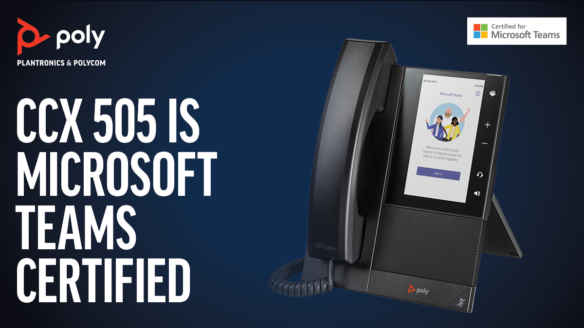 PolyCompany's tweet photo. Meet the new standard in touch screen desktop phones. Officially certified for #MicrosoftTeams, the #PolyCCX 505 business media phones have workers feeling confident they’ll sound professional on every call. #HybridWorking #MeetingEquality 

Learn more 👉  https://t.co/Hodjz69jcD https://t.co/wbFU1GsSH7