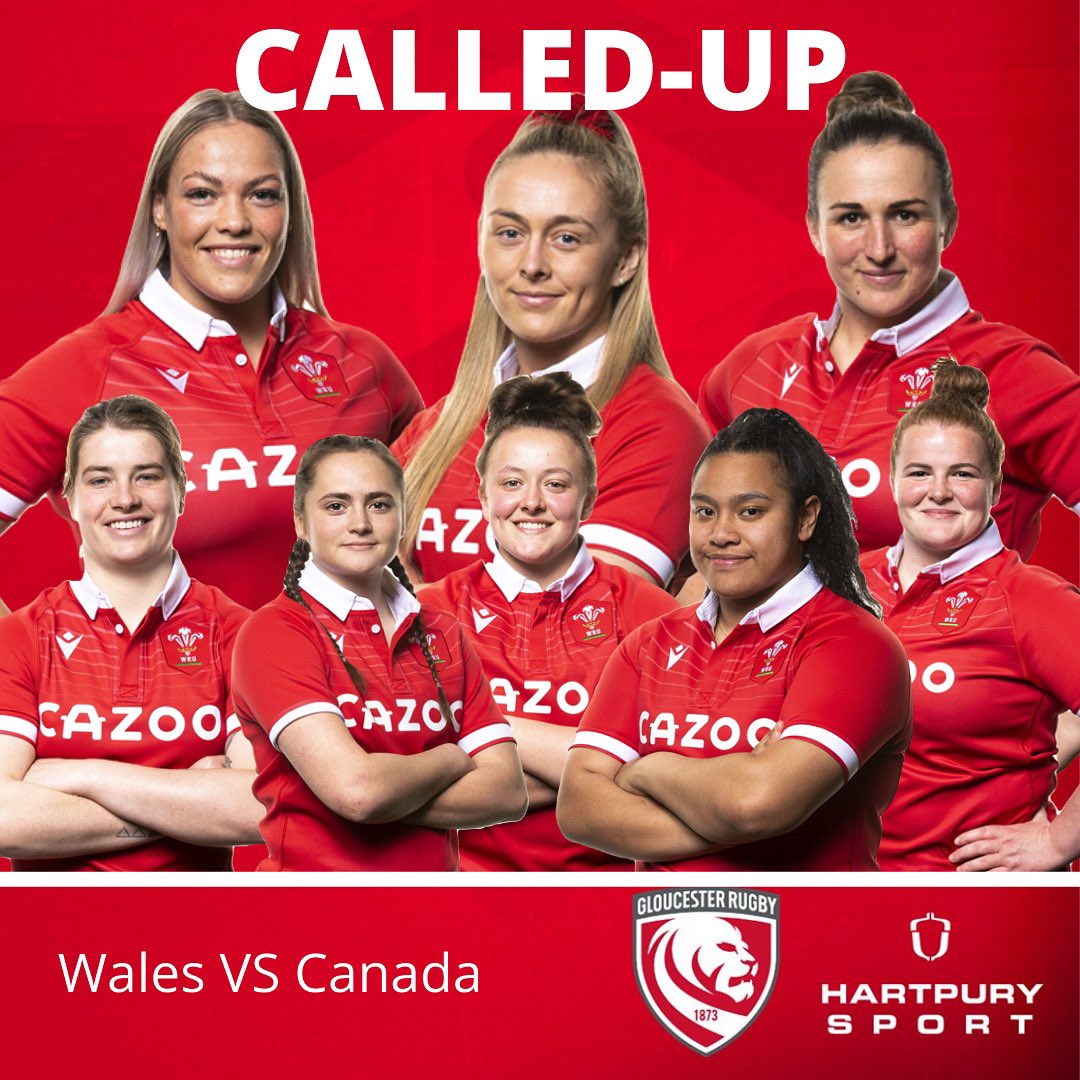 Your 🏴󠁧󠁢󠁷󠁬󠁳󠁿 team to take on 🇨🇦 this Saturday @HannahJones_12 will lead her country out this weekend, with the backing of her 7️⃣ fellow Gloucester-Hartpury team mates! Pob lwc 💥 📺 S4C, BBCIplayer, Facebook, YouTube 📆 27th August 🆚 Canada ⏰ 9PM BST 🏟 Wanderers Grounds