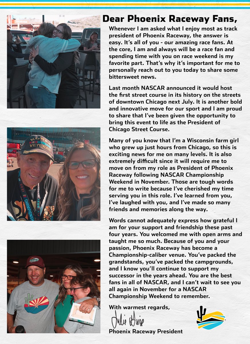 phoenixraceway's tweet photo. A letter from Julie. https://t.co/V51DwccqYq