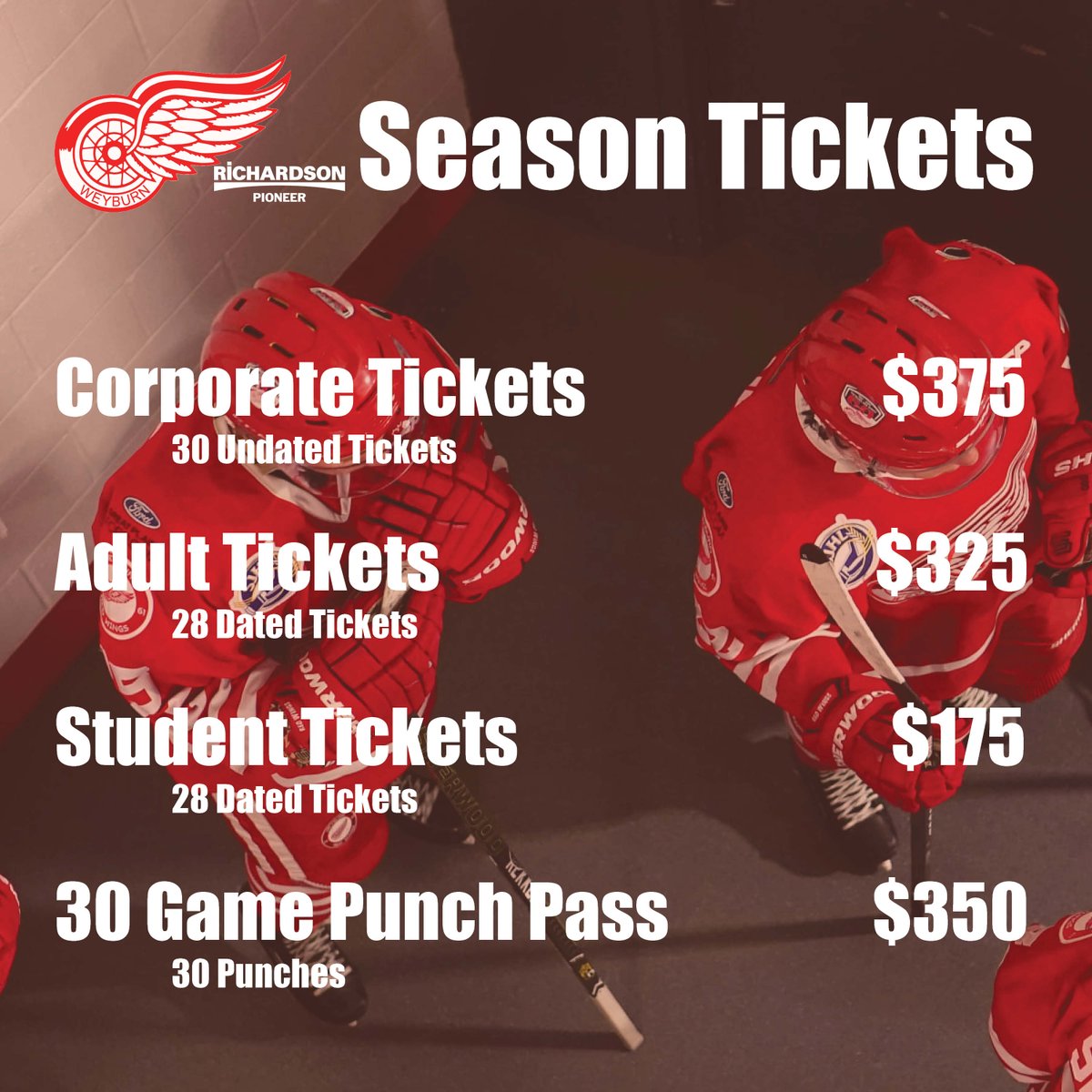 weyburnredwings's tweet photo. Have you secured your season tickets yet? The office will be open all weekend to get your season tickets looked after, and the team store will be open too! Swing by this weekend while you're watching camp and get your season tickets this weekend!

#WeyburnRedWings #SJHL https://t.co/uig8FbGLV9