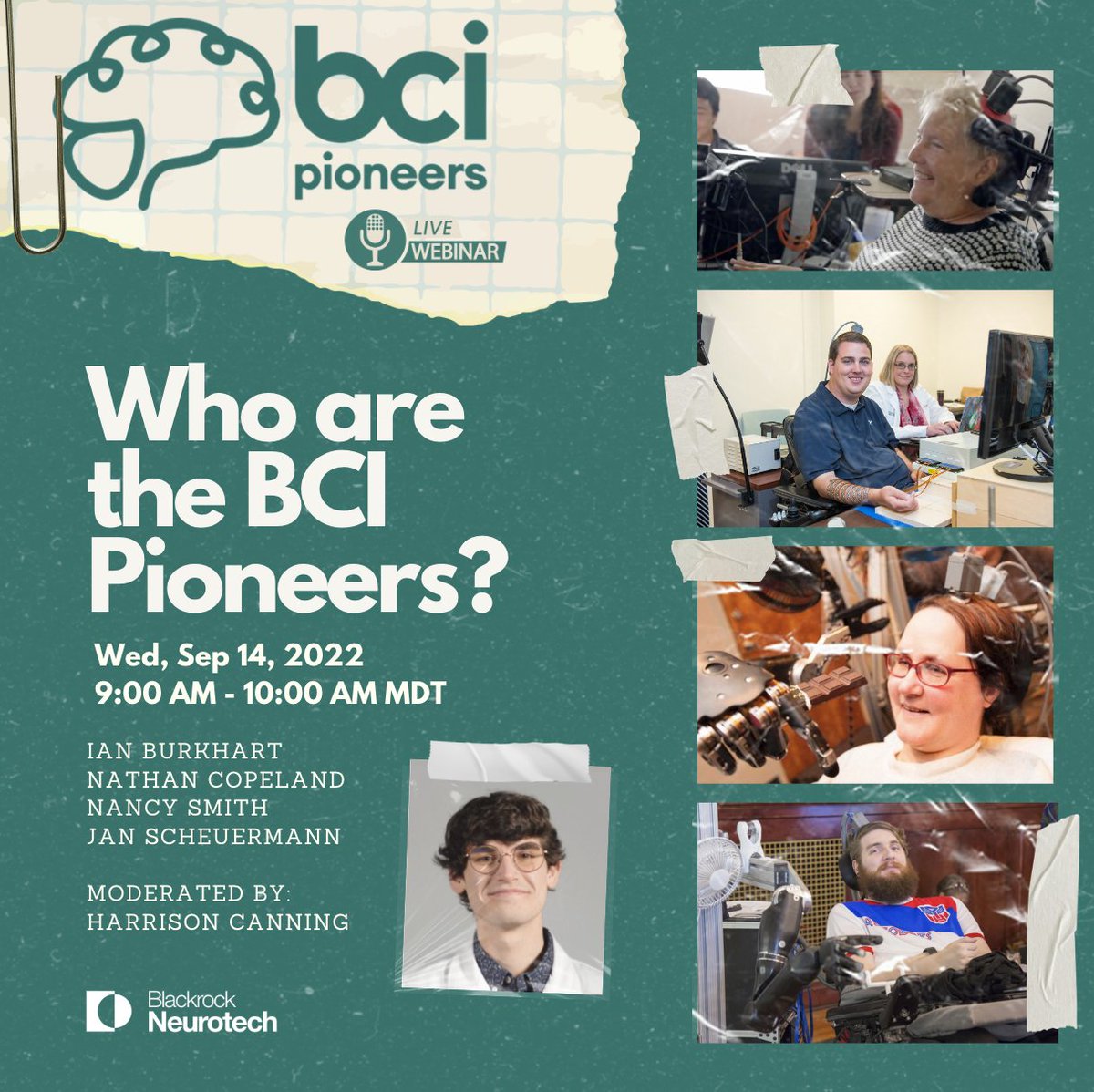 Come hang out with Harrison and some of neurotech's biggest stars to discuss what it's like to have a brain implant! Learn about the <a href="/bcipioneers/">BCI Pioneers Coalition</a>' experiences participating in BCI research at the cutting edge of science.

🗓️ 9/14 @ 11 EST

📝 Sign Up:
register.gotowebinar.com/register/25104…