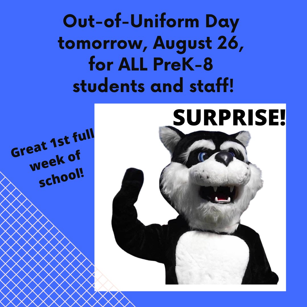 ololschoolky's tweet photo. THIS JUST IN!
Mr. Beavin announced that tomorrow, Friday, August 26 will be an Out-of-Uniform Day for ALL Preschool-8th grade students and staff!  Thank you for an awesome first full week of school.  This was not listed on the Sycamore Calendar, so help spread the word! https://t.co/LdDNuwuahP