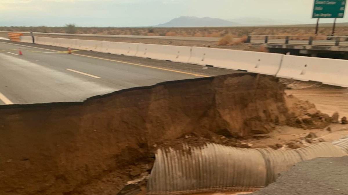 azfamily's tweet photo. Desert flooding damages Los Angeles to Phoenix highway: https://t.co/EEDvP3QCci https://t.co/QvayQIzRXs