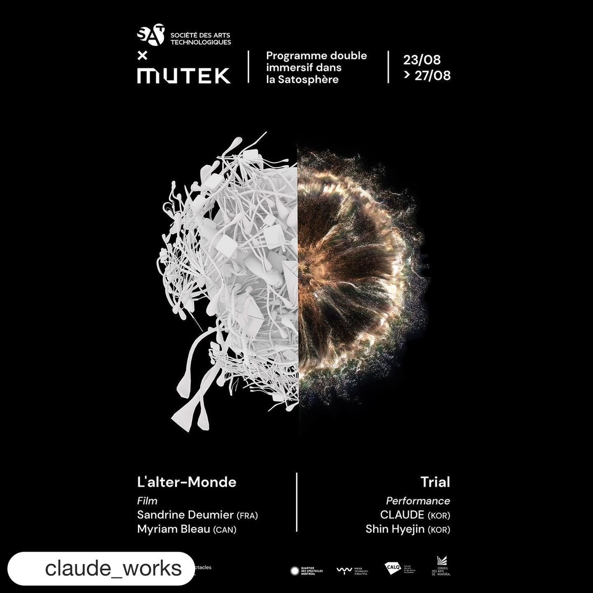 #Repost @claude_works
・・・
@hyejin_shin and I will presenting a new Audio Visual work <Trial> as part of SAT_Montreal X @MUTEK_Montreal program.

#satmontreal #satosphère #mutek #mutekmontreal #audiovisual