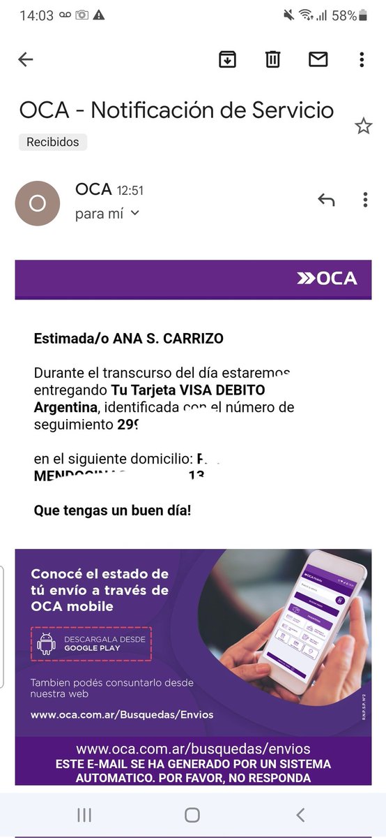 AcSabrii's tweet photo. Verguenza hace 1 semana pedi reposicion de tarjeta y me llega un aviso de un domixilio que hace años no vivo. Llamo a sucursal y nadie atiende necesito retirar plástico por sucursal #OCACorreo https://t.co/LFOOoJu74g