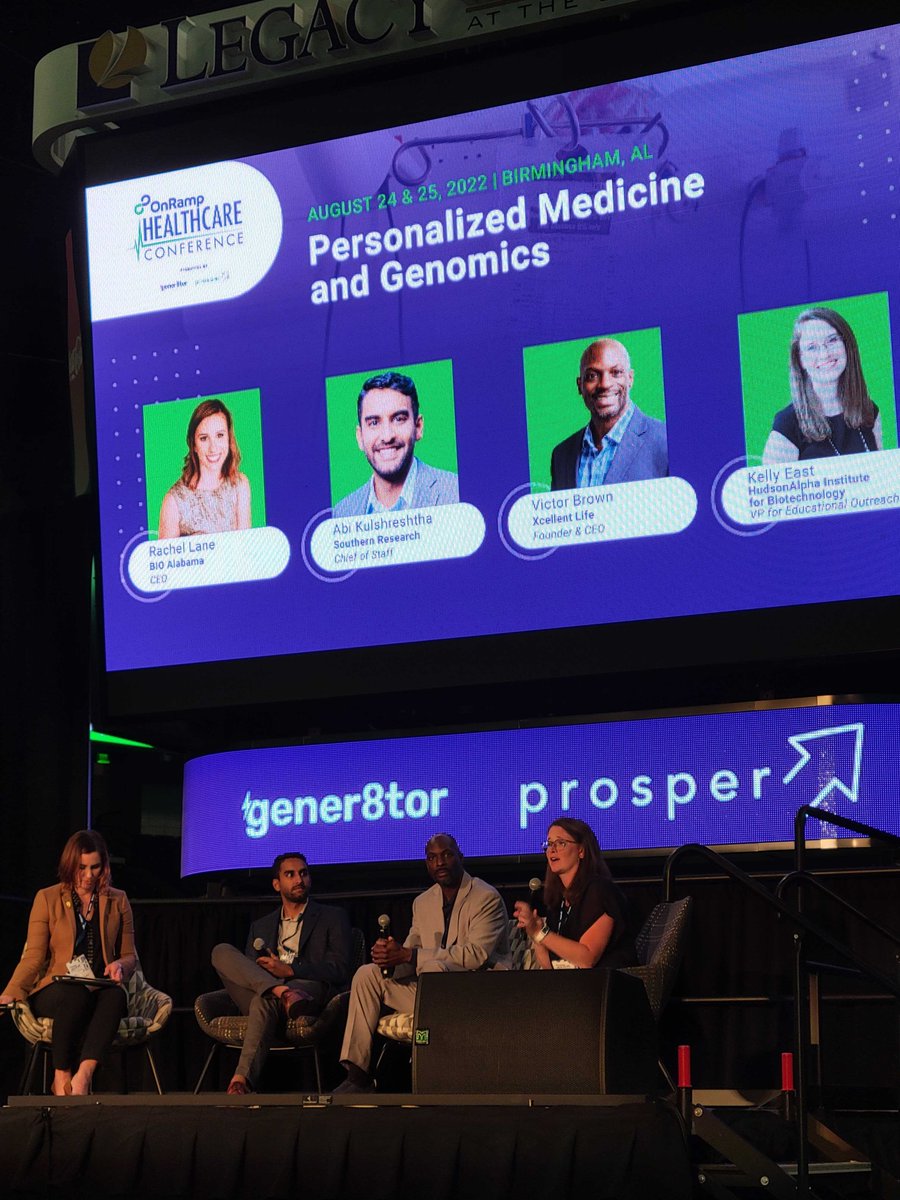 VP of <a href="/hudsonalpha/">HudsonAlpha</a> Educational Outreach, Kelly East, is speaking at <a href="/OnRampHealth/">OnRamp Healthcare</a> Conference as part of a panel on Personalized Medicine and Genomics!

The panel is discussing trends towards personalized #medicine &amp; how #genomics plays a role in that. 

<a href="/BioAlabama/">BioAlabama</a>