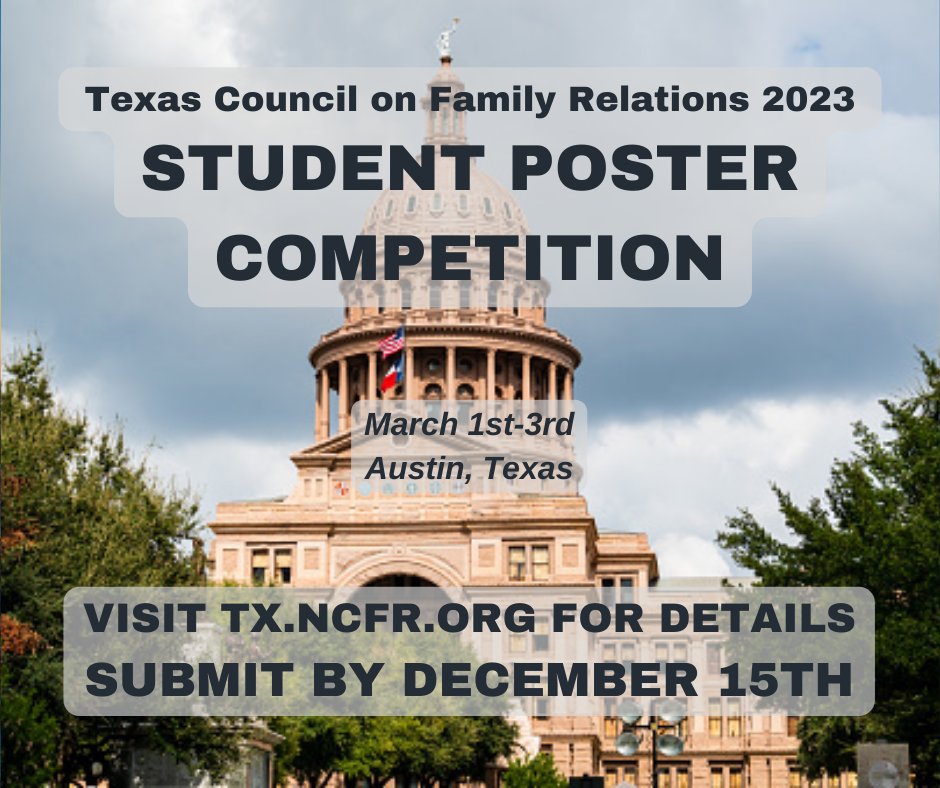 STUDENTS!
Now is the time to start thinking about your proposals and submitting them for conference!

#txcfr #conference2023 #family #fyp #academictwitter #academicchatter #thursday