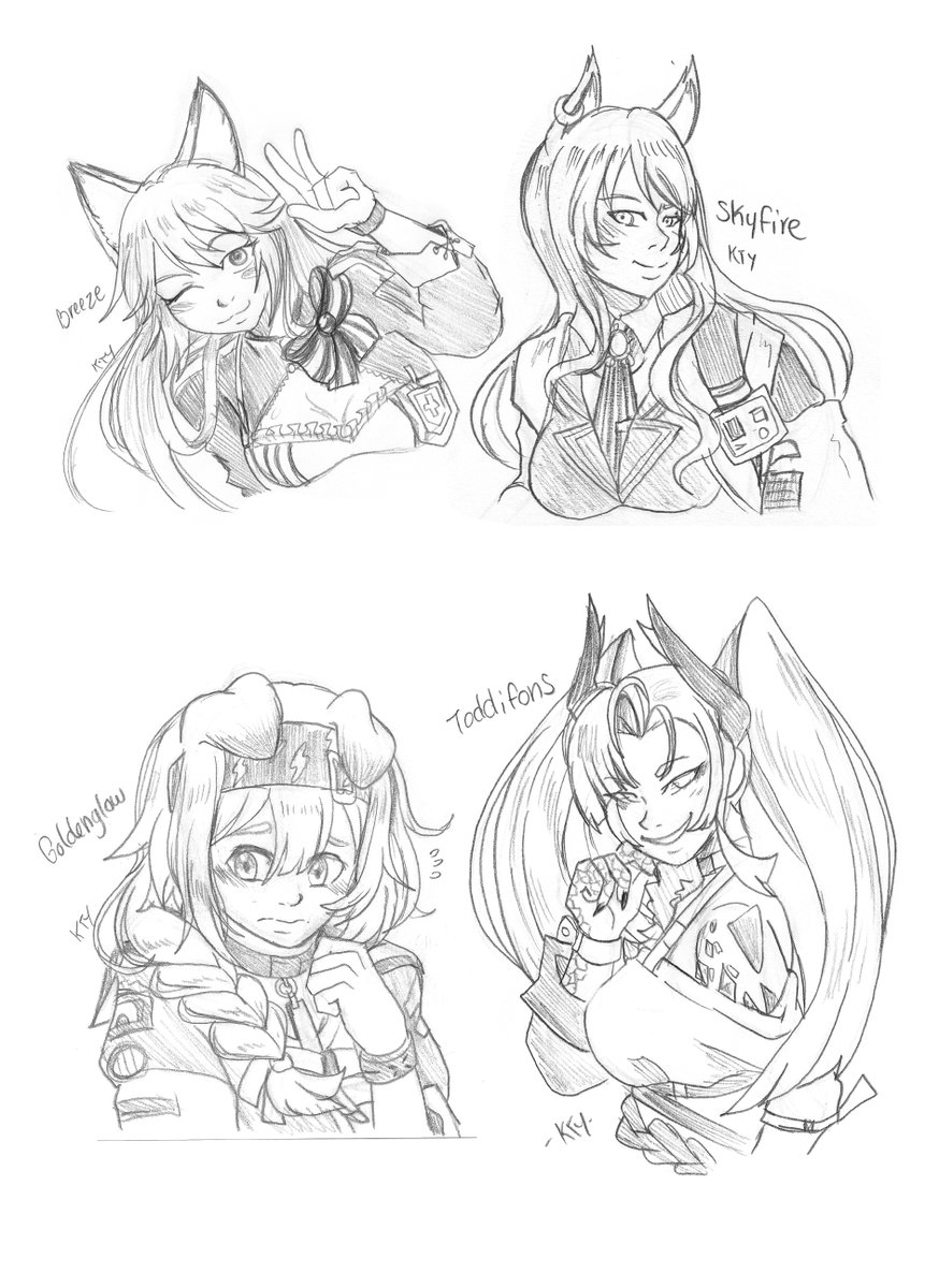 KTY_draws's tweet photo. Hello~ here's another batch of sketches (56/100). We have Breeze, Skyfire, Golden Glow, Toddifons and Haze.
.
.
.
#Arknights #OPERATORS #daily #sketch #breeze #skyfire #goldenglow #toddifons #haze #100operatorschallenge #kty #dailysketch https://t.co/eXy8Ks9U6b