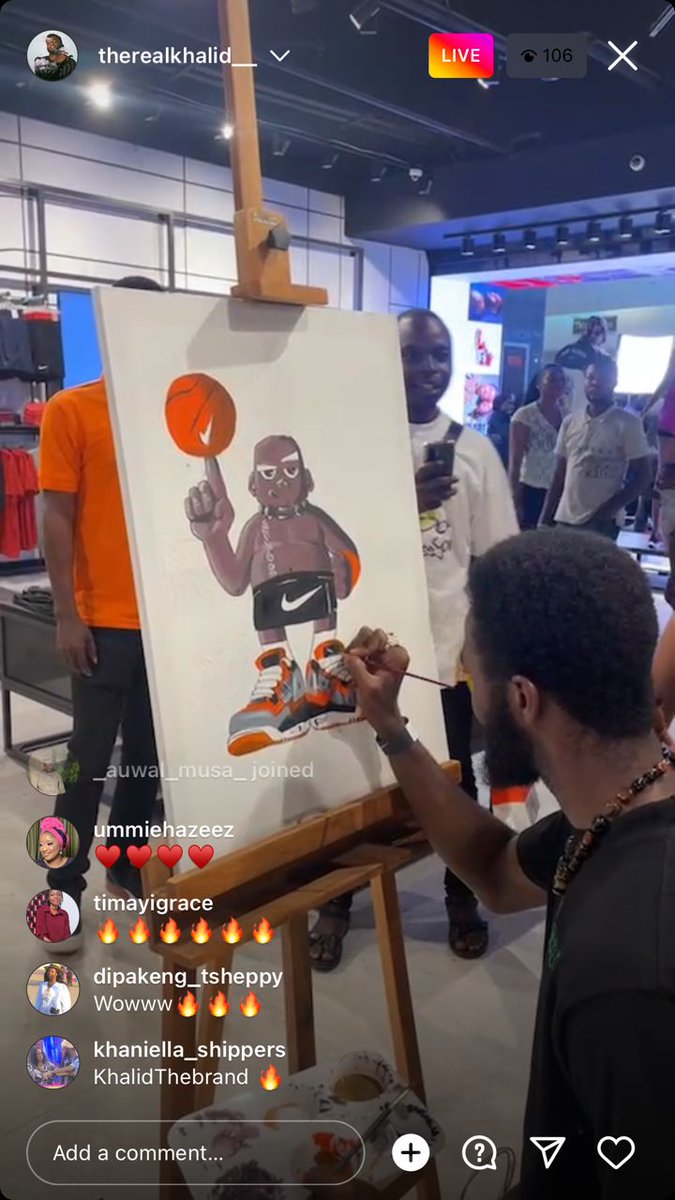 brolastic3's tweet photo. Khalid draw this on his IG live some minutes ago wow, at Nike store 😲😳🔥 wetin Khalid no fit do, talent por. Khalid is already working no time💪
#Bbnaija #BBNaijaSeason7
#khalidisart #khalidTheBrand https://t.co/nrwiXxo3Xc