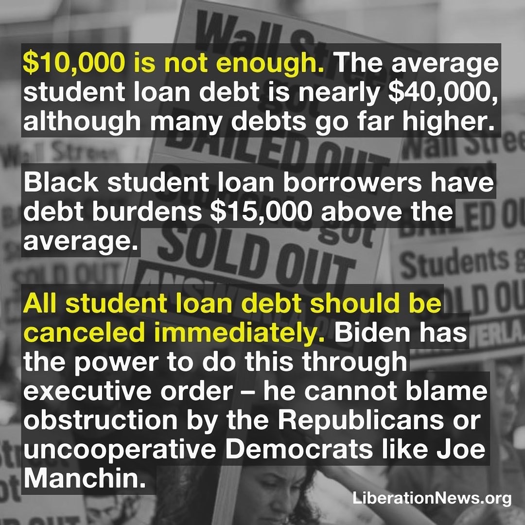 PSLDFW's tweet photo. Biden has announced actions to forgive student loan debt — but it’s not enough.
All student loan debt should be canceled immediately! Biden has the power through executive order – he can't blame the Republicans or Joe Manchin for not doing more
#studentloandebt #cancelstudentdebt https://t.co/UtSSWIw6Pg