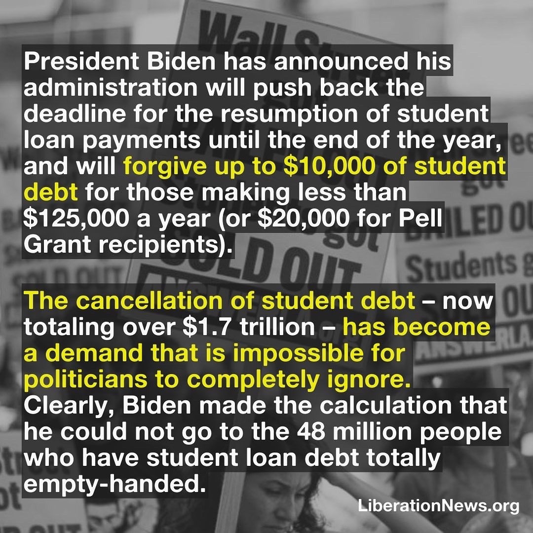 PSLDFW's tweet photo. Biden has announced actions to forgive student loan debt — but it’s not enough.
All student loan debt should be canceled immediately! Biden has the power through executive order – he can't blame the Republicans or Joe Manchin for not doing more
#studentloandebt #cancelstudentdebt https://t.co/UtSSWIw6Pg