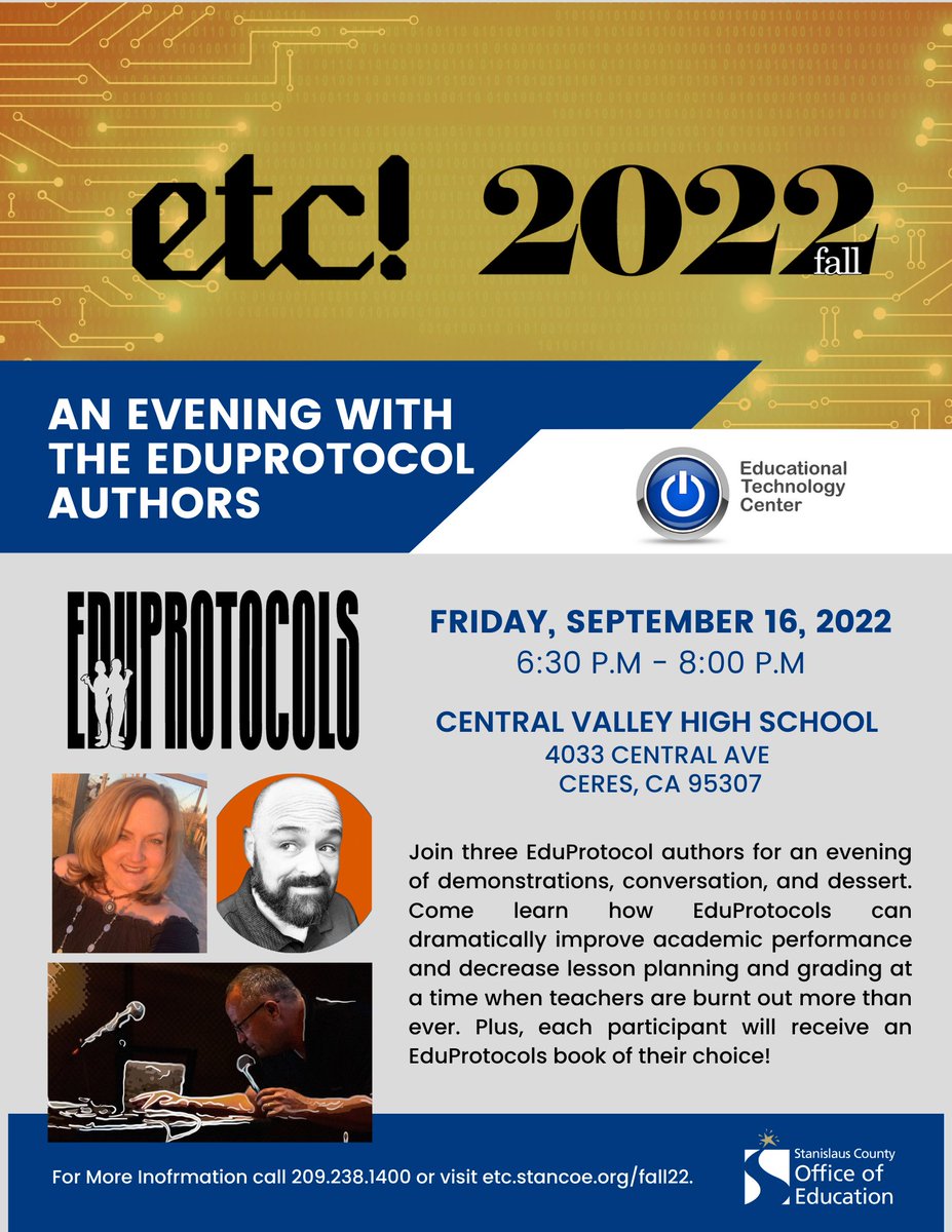 scoeetc's tweet photo. An Evening with the Eduprotocol Authors event is rapidly approaching! Have you signed up yet? Details &amp; info: https://t.co/clMWsUAMFr
Dessert and an #EDUProtocols book of your choice included!

#FallETC2022
#SCOEETC
@eduprotocols @jcorippo @KVoge71 @MrCarrOnTheWeb @CeresUSD https://t.co/HoNeUBPgzy