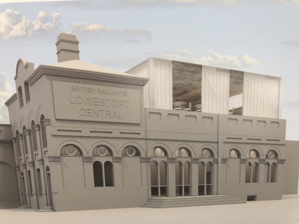 LowestoftCentr1's tweet photo. Images from @EastSuffolk proposals to redevelop a disused part of #Lowestoft station were released today which include a modern rooftop pod. No imagery showing the effect this will have on the symmetry of the wider station were available. A short online consultation began today. https://t.co/MIhu0X1Pzn