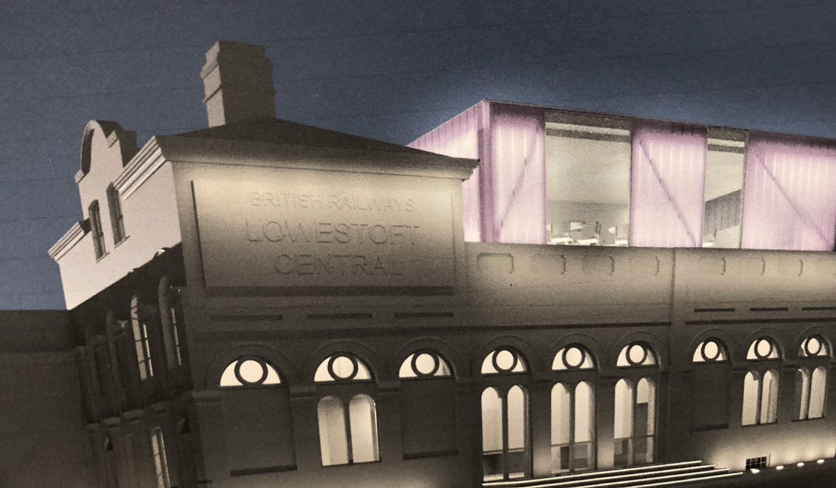 Images from <a href="/EastSuffolk/">East Suffolk Council</a> proposals to redevelop a disused part of #Lowestoft station were released today which include a modern rooftop pod. No imagery showing the effect this will have on the symmetry of the wider station were available. A short online consultation began today.