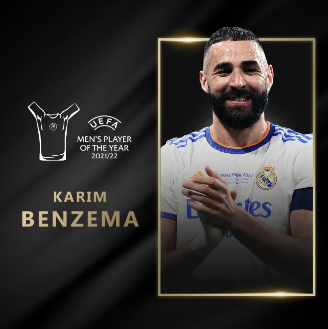 idextratime's tweet photo. RESMI : Karim Benzema terpilih sebagai pemain terbaik UEFA musim 2021/22. ⭐ https://t.co/AQc2G1FmTZ