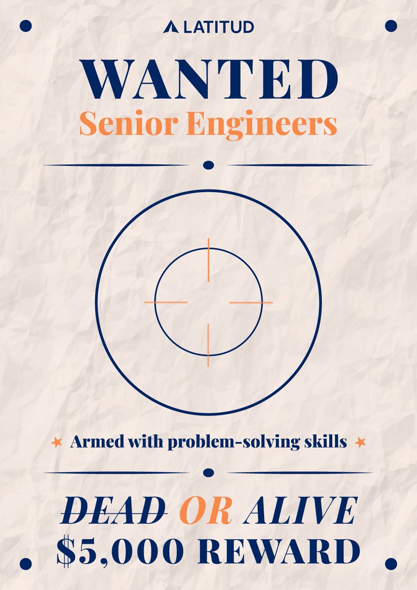 WANTED: Two Senior Engineers to join Latitud!👀

Do YOU know someone with these characteristics? TURN THEM IN — preferably alive!
If they are who you say they are and we keep them, you’ll receive a US $5,000 bounty💰

Contact people@latitud.com to surrender your candidate.