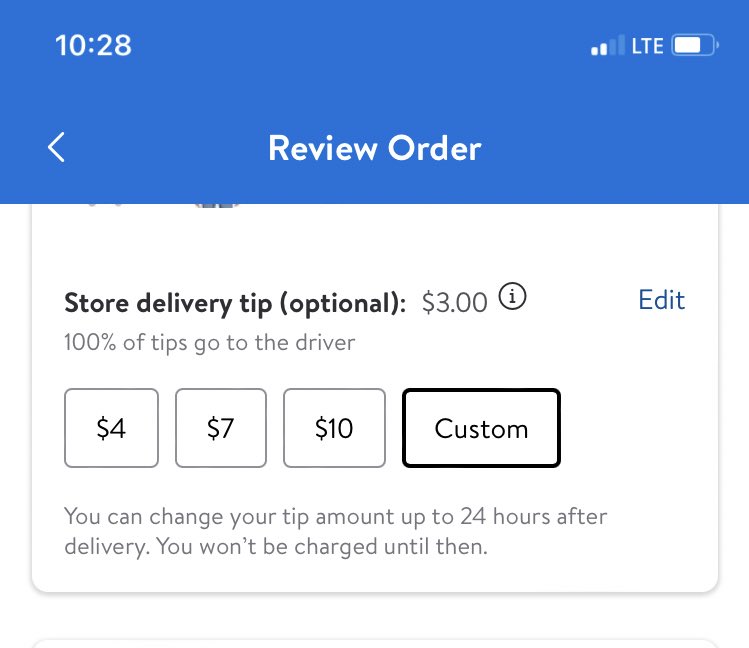 thatlibralady's tweet photo. Couldn’t figure out why my order was so expensive. When I looked closer Walmart had included a driver delivery tip. Where they do that at? (I adjusted the tip - the store was less than 10 miles away. ) https://t.co/ddtnGae86L