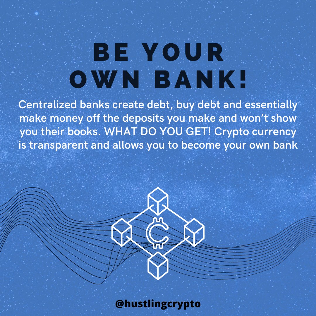 hustling_crypto's tweet photo. BE YOUR OWN BANK!
⭕️ Centralized banks create debt, buy debt and essentially make money off the deposits you make and won’t show you their books.
WHAT DO YOU GET?
⭕️ Cryptocurrency is transparent and allows you to become your own bank.
#polygon #crypto #cryptocurrency https://t.co/SjVuojLLqz
