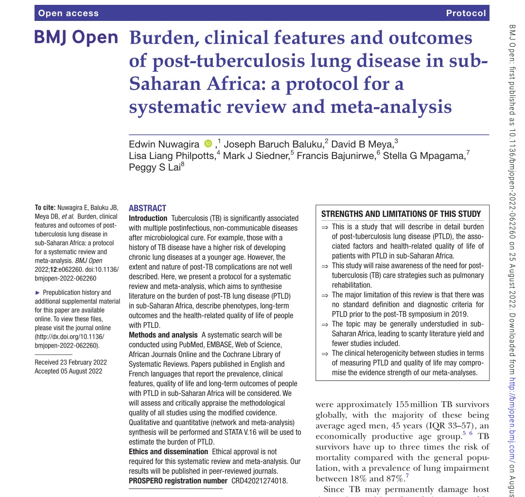 Here's a long over due review we are working on 👉bmjopen.bmj.com/cgi/content/fu…. @nuwage @dmeya. Post #TB #lung disease is the commonest catastrophe faced by #TBsurvivors