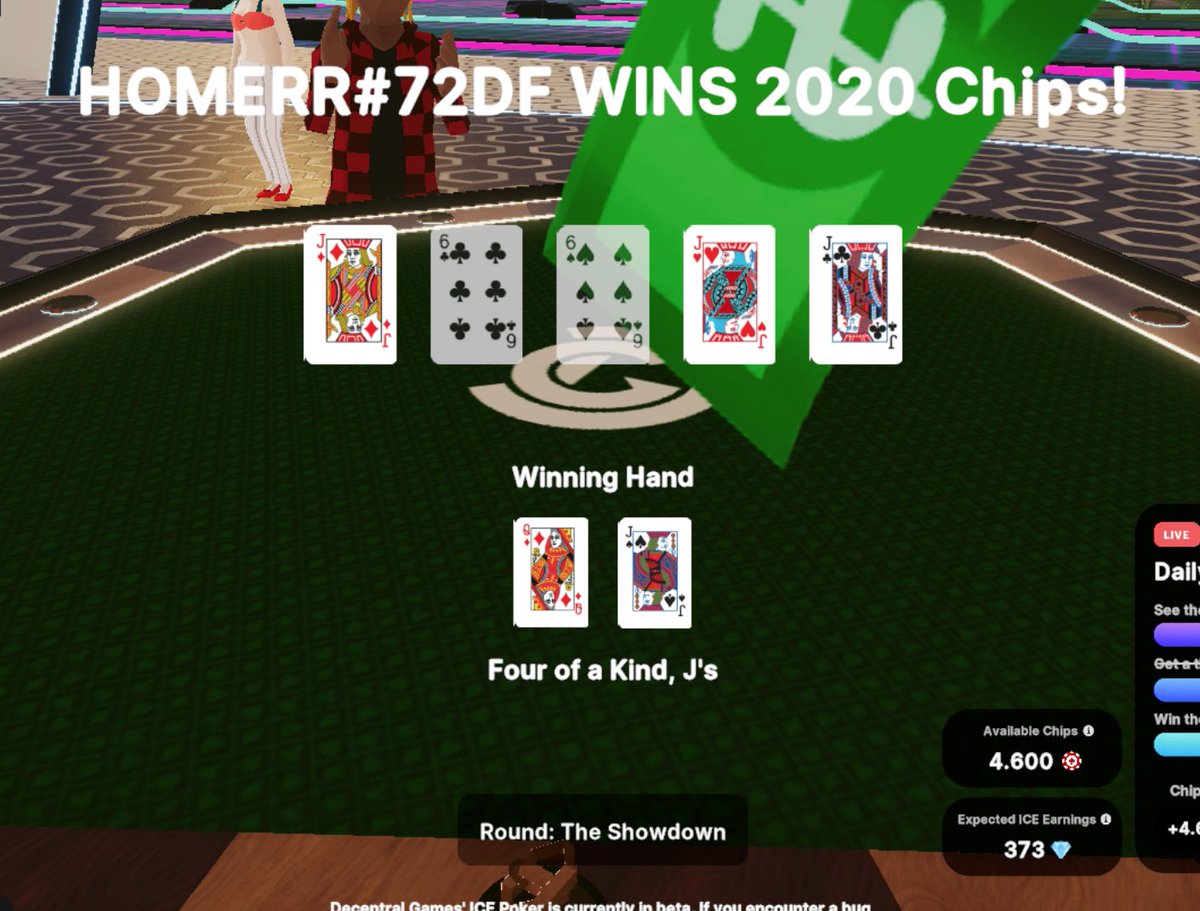 0xHomer's tweet photo. @DecentralGames 4 sets out of pocket-pair
2 times four of a kind https://t.co/wPGQwwLLTM