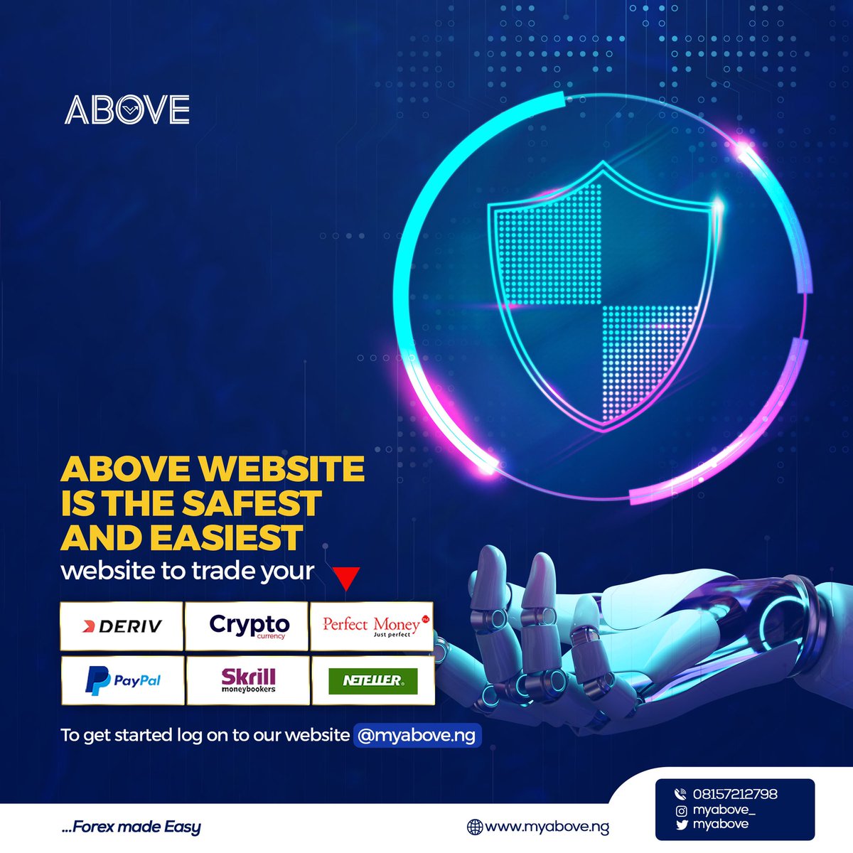 welcometoabove's tweet photo. Above website is the safest and easiest website to trade your Deriv, Skrill, Neteller, Cryptocurrencies, Perfect Money and Pay Pal.
To get started log on to our website @ https://t.co/VJMnsXclNL
#Myabove #Abovefx #Myabove #achocolatelovestory #investments #cryptocurrencies https://t.co/CIn13UnYLo