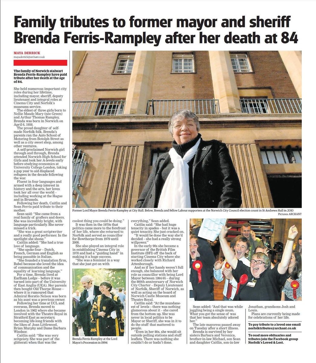 NorwichLabour's tweet photo. We are very sad to hear about the passing of Brenda Ferris: former Labour councillor, Mayor and Sheriff of Norwich.

Read more about Brenda’s life in, and huge contribution to, our city: https://t.co/06RS15lLeZ

She will be missed by many in Norwich Labour Party. https://t.co/pKv0p0UzC4