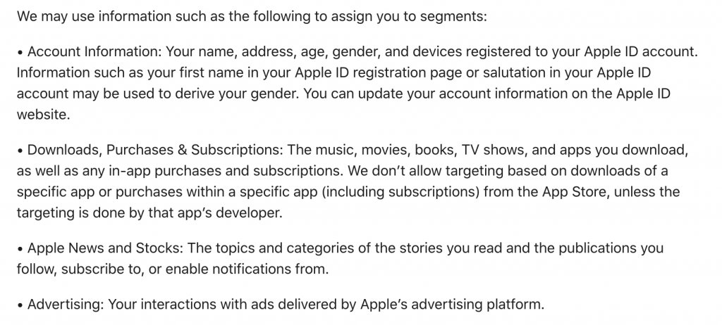 An imposing argument against the notion that ads targeting with user-level behavioral data has no economic benefit is: Apple targets ads using behavioral data. Apple has yoked itself wholly to consumer privacy positioning: it wouldn't use user-level data if it wasn't helpful.