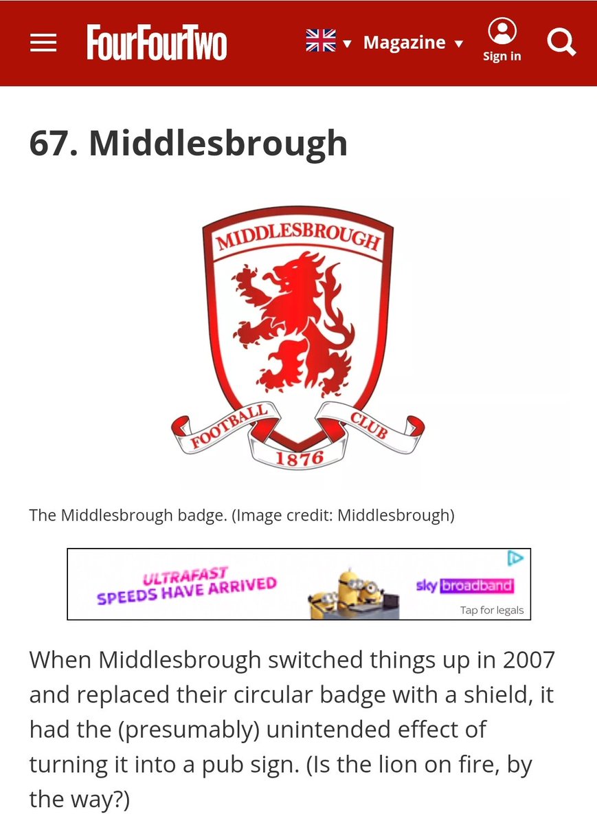 There you have it <a href="/Boro/">Middlesbrough FC</a>. 67th best badge in the football league. Can we now go back to our 86 badge with the 1876 date please? 
#UTB