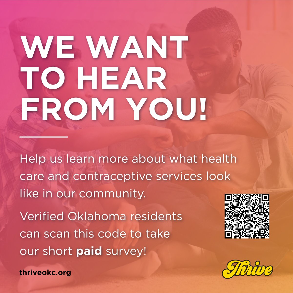 Will you share our paid survey opportunity for Oklahomans?! 🎉 
Help us learn more about what accessing health care and contraceptive services in our community are like by taking our short survey! Share the opportunity within your network too! Survey link: bit.ly/3QOR3Ht