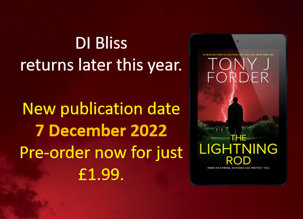 TonyJForder's tweet photo. Apologies, but I've put back the release date by a month.
#DIBliss #BlissSeries #TheLightningRod
#amwriting #amwritingfiction #crimefiction https://t.co/2vSVwx4wbg