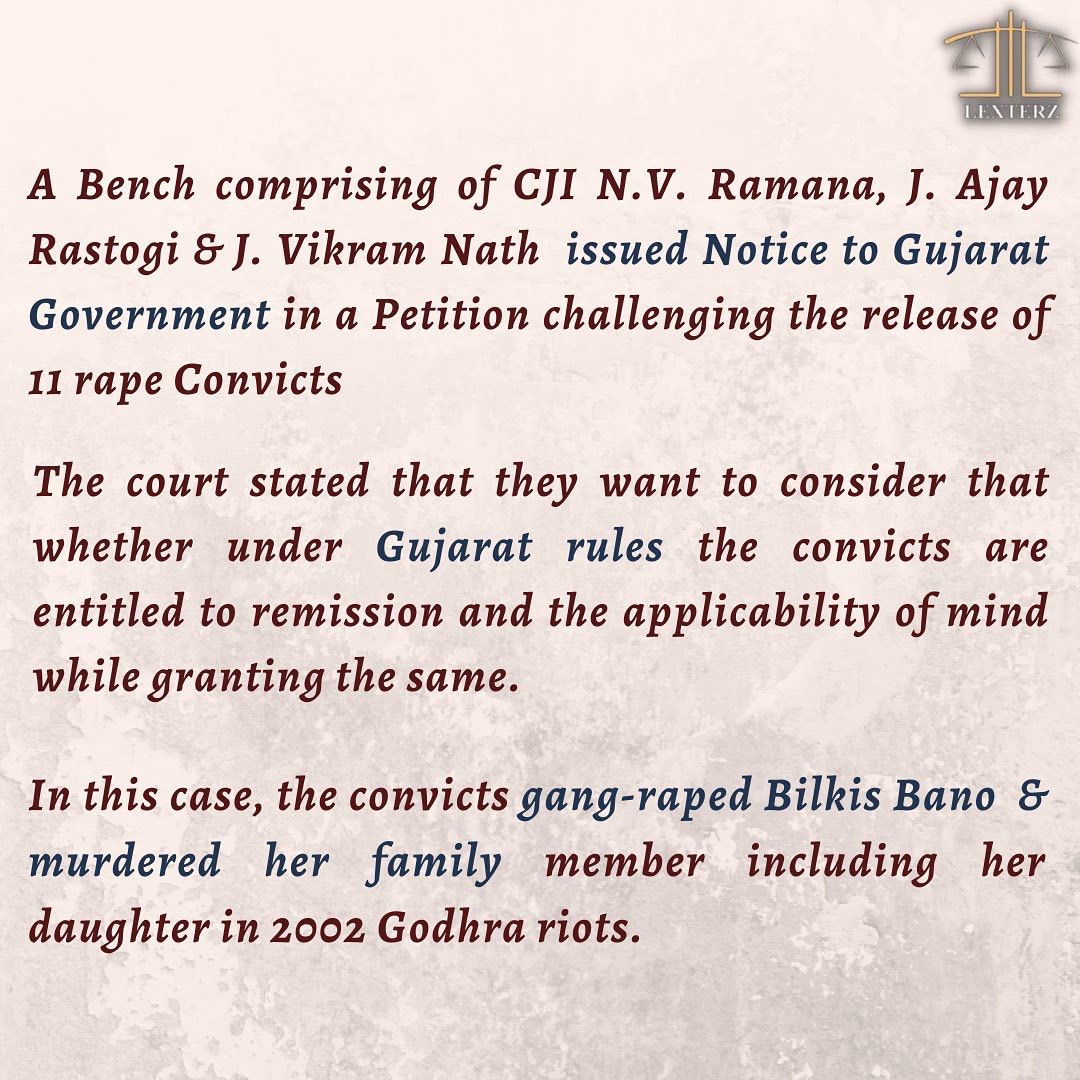 LexterzOfficial's tweet photo. SC issue notice to Gujarat Government in Bilkis Bano Case

@CMOGuj @MinistryWCD @pib_law 

#BilkisBano #SupremeCourtOfIndia https://t.co/WXj2XJAhK6